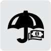 A black umbrella with money under it.