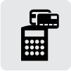 A calculator and credit card icon on a green background.