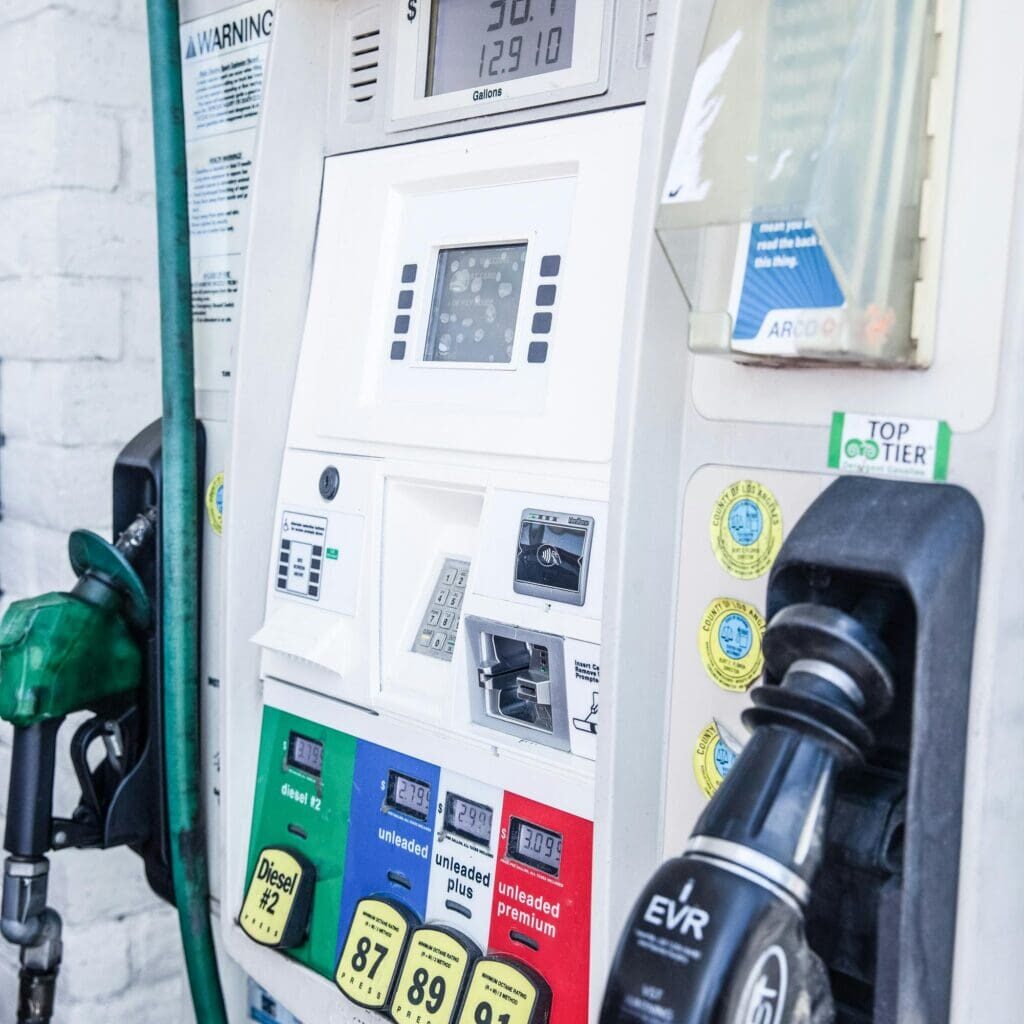 A gas pump with several different types of fuel.